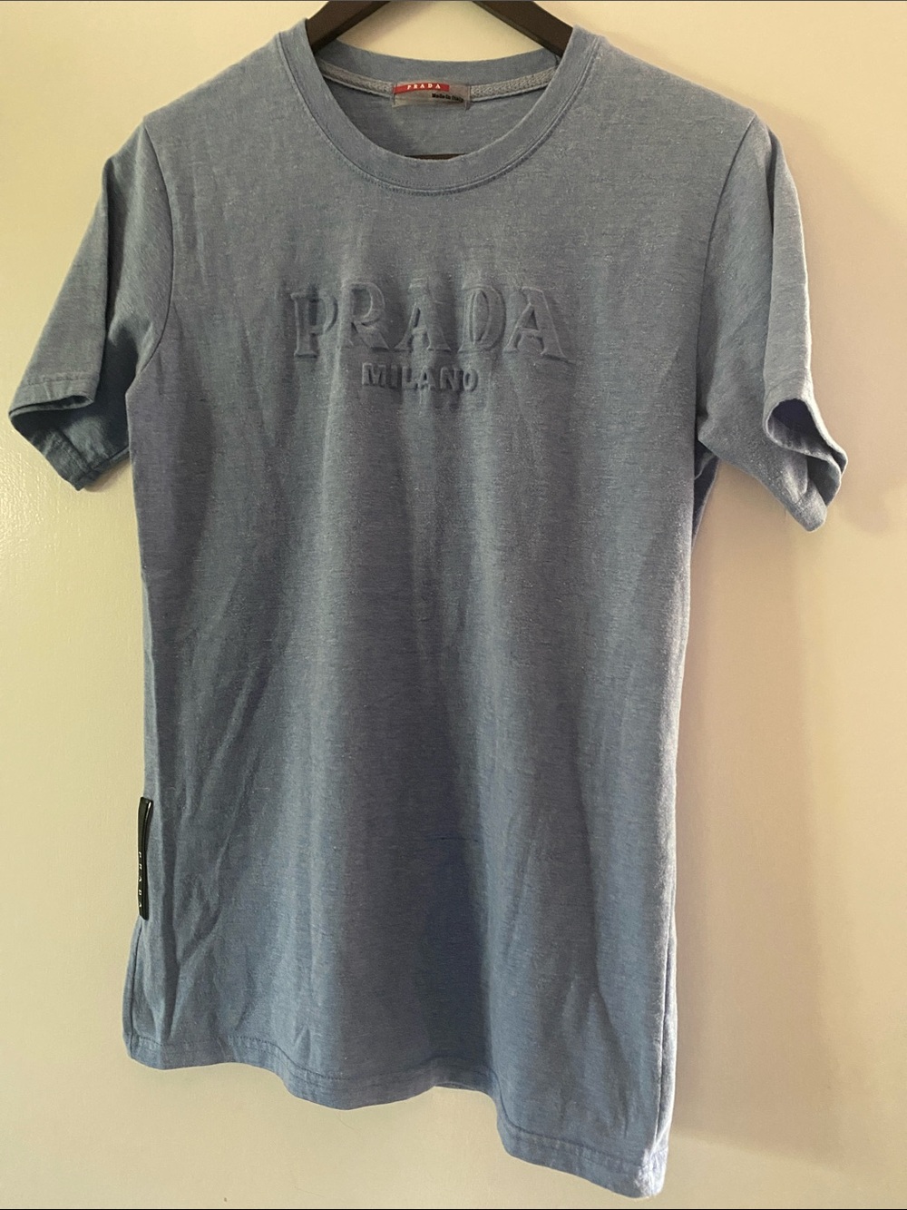 Prada Embossed Logo Tee in Light Blue